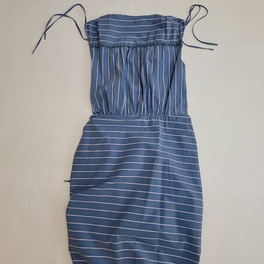 VERONICA BEARD Teagan Ruched Striped Poplin Midi Dress - Picture 4 of 16